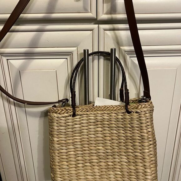 Sonoma Vintage Butterflies Straw Wicker Woven Handbag/Shoulder Purse Bag | Tan - Picture 5 of 9